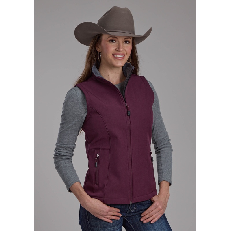 Womens Wine Heather With Gray Fleece Zipper Vest XS