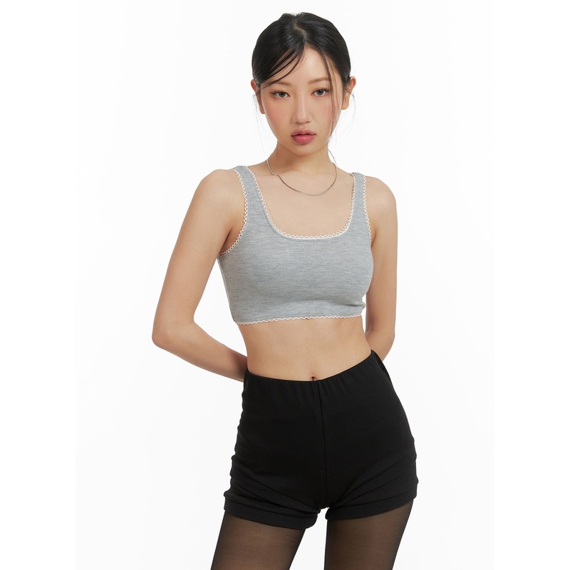 Lace Trim Comfy Sports Bra CM421 Gray S/M