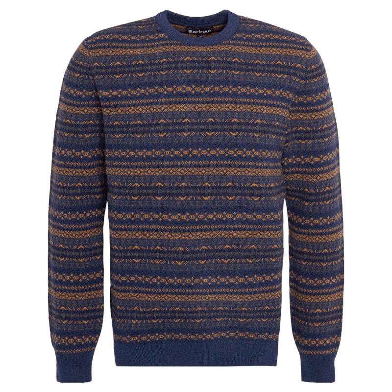 Barbour Orkney Fair Isle Crew Neck Sweater Inky Blue Medium