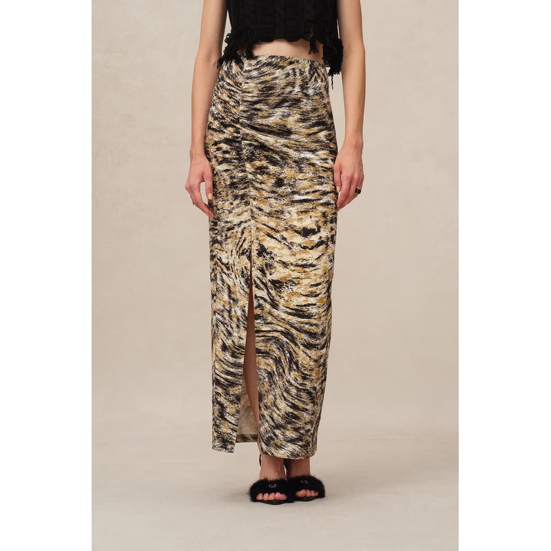 Brielle Pleated Slit Skirt in High-Stretch Knit XS