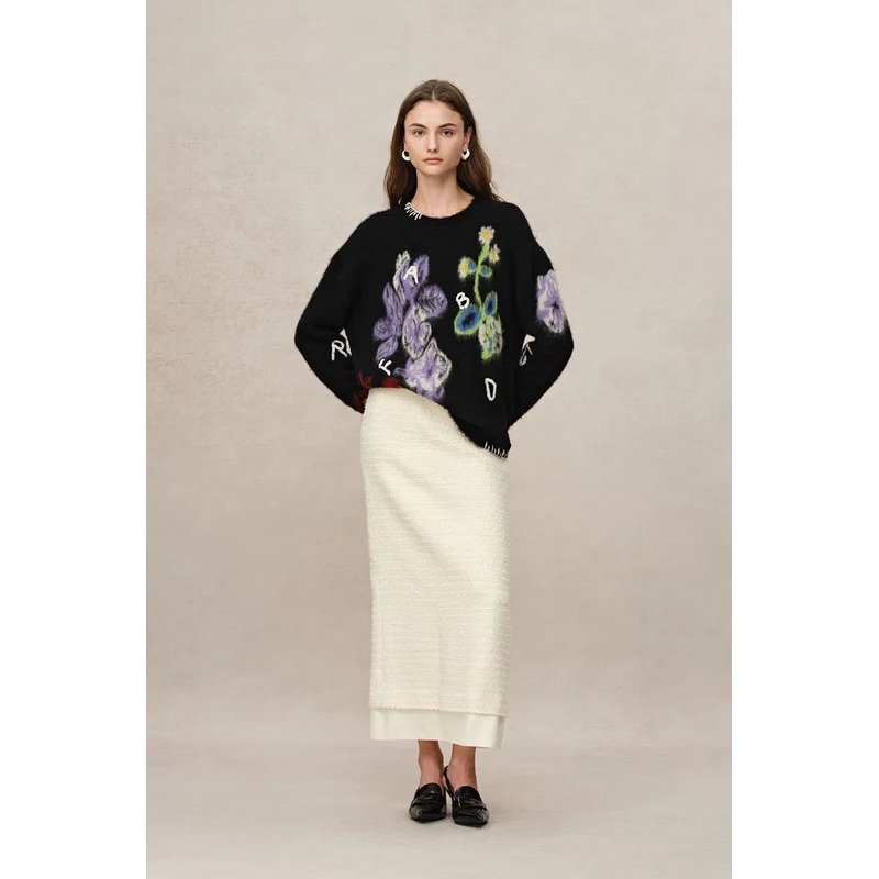 Cyclamen Jacquard Knit Sweater XS