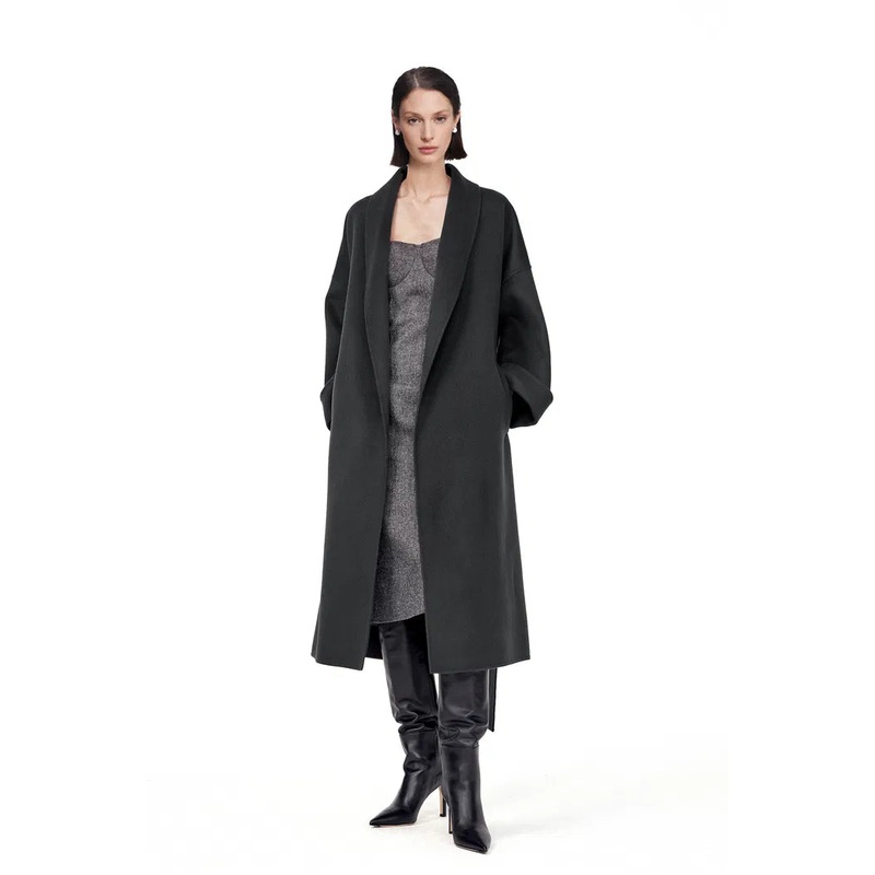 Joss Pewter Grey Funnel Neck Coat in Cashmere-Wool Blend XS