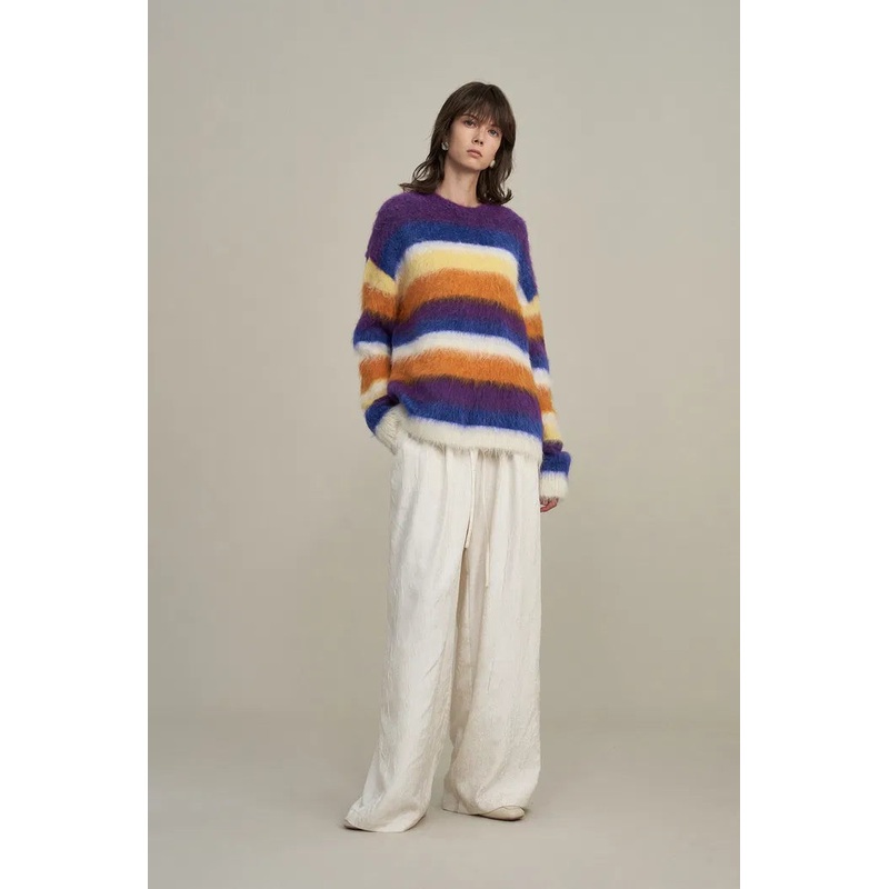 Marie Striped Knit Sweater in Alpaca Mohair Blend Knit XS