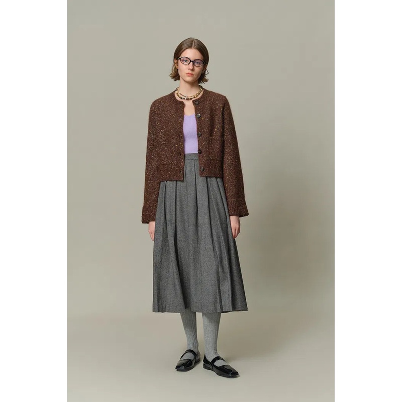 Natalie Knit Cardigan in Wool Speckled Yarn XS