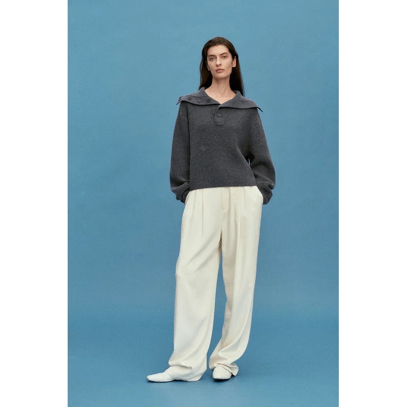 Perina Oversized Collared Pullover in Wool-Cotton Blend Knit XS