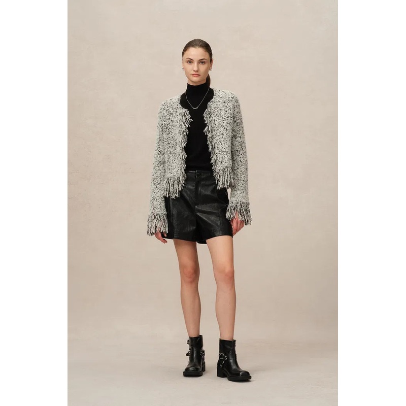 Sara Fringe Knit Jacket in Multi-Yarn Blend XS