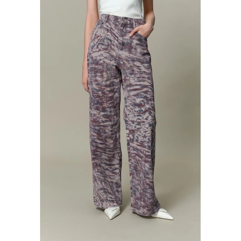 Skyler Leopard Print Straight-Leg Jeans in Cotton Denim XS