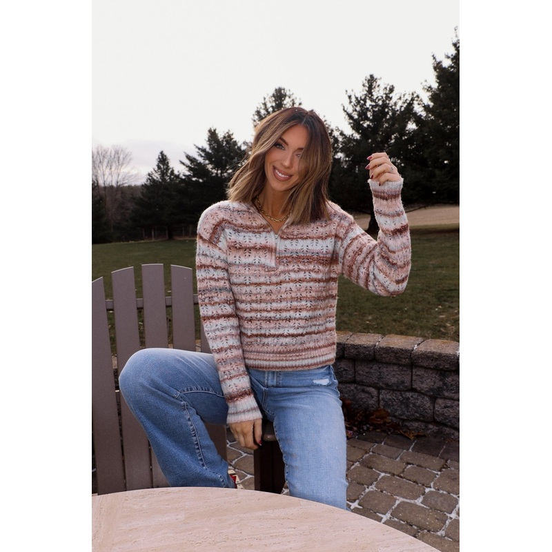 Brown Multi Striped Half Zip Sweater – FINAL SALE Small