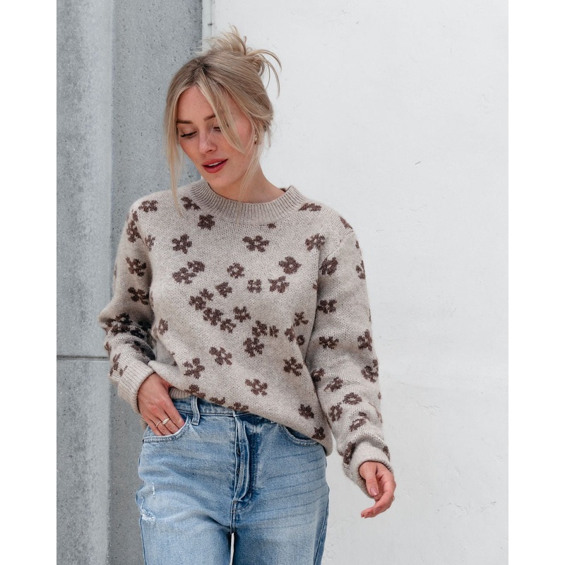 Chunky Daisy Print Sweater – Mocha Small/Medium