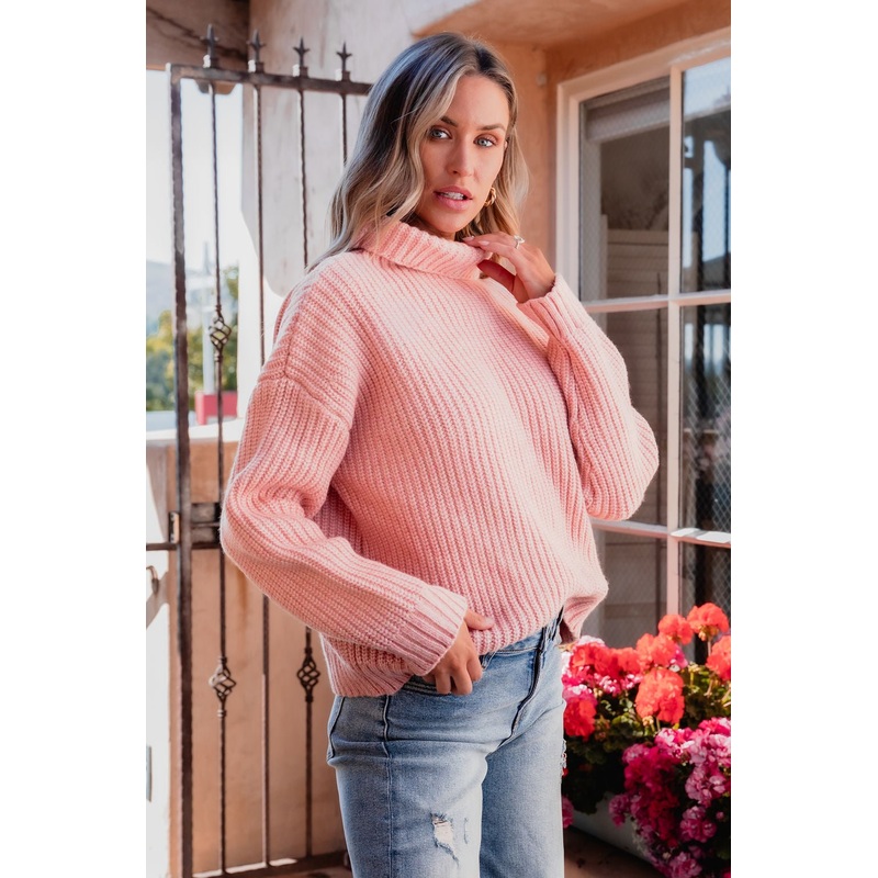 Chunky Pink Ribbed Turtleneck Sweater – FINAL SALE Small