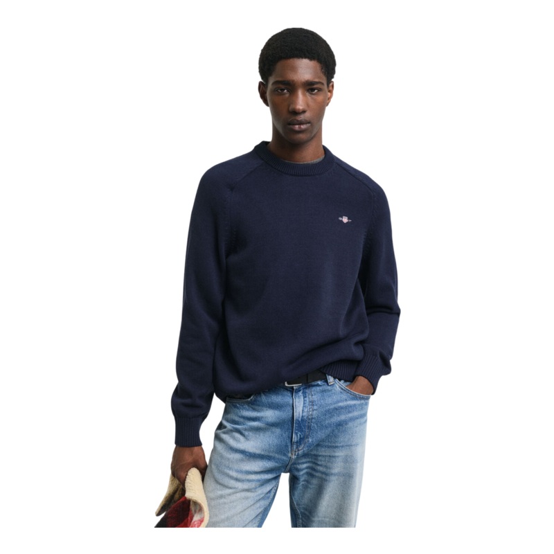 GANT Casual Cotton Saddle Crew Neck Sweatshirt Evening Blue Medium