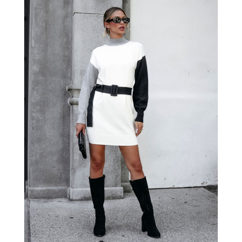 Muse By Magnolia Color Block Belted Sweater Dress – FINAL SALE Small