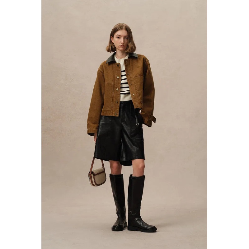 Nechi Cropped Denim Jacket in Washed Cotton Denim XS