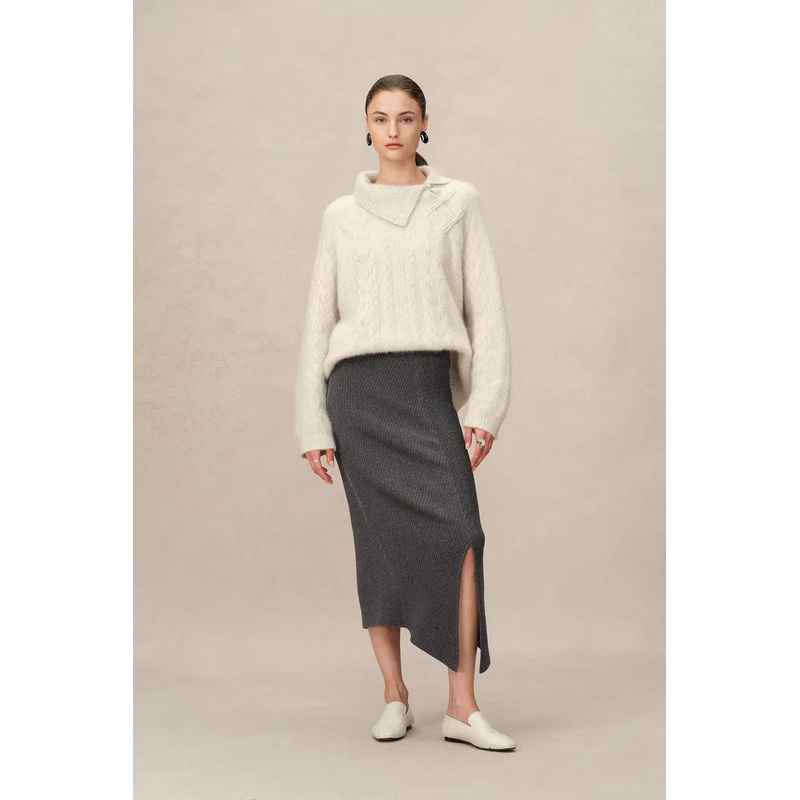 Stellar Handcrafted Buttons Collared Sweater in Arctic Fox Down Knit XS