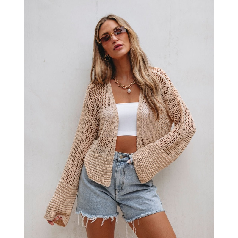 Taupe Open Front Cardigan Small