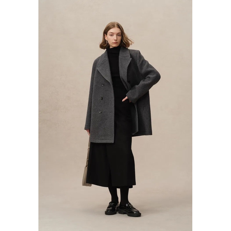 Beau Double-Breasted Coat in Single Face Wool XS