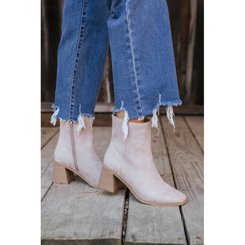 Beige Faux Suede Heeled Ankle Booties – FINAL SALE 5.5