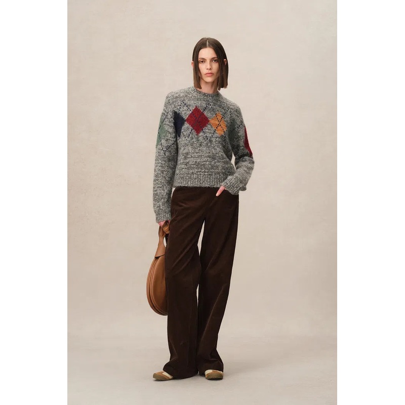 Demi Argyle Sweater in Merino Wool Knit XS