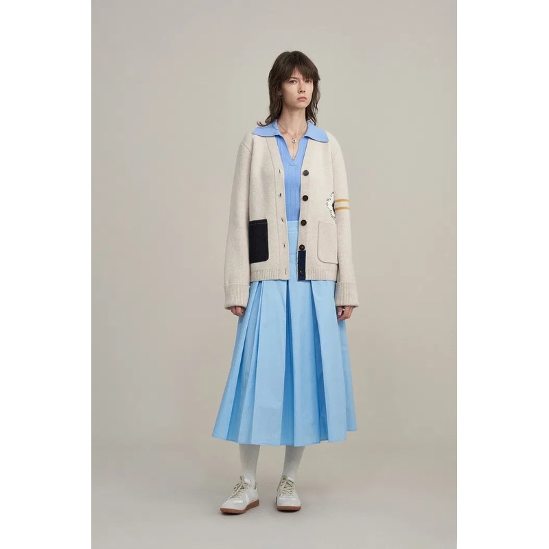 Elise Handcrafted Denim Flower Cardigan in Merino Wool Knit XS