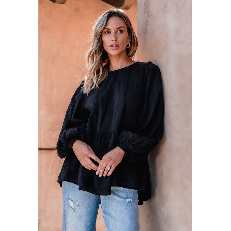 Flowy Black Ruffled Tunic – DOORBUSTER Small