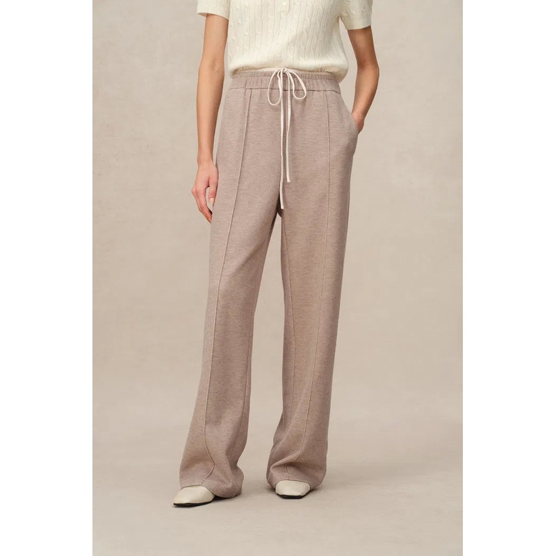 Icy Double Waistband Casual Trousers in Wool Blend Terry Knit XS