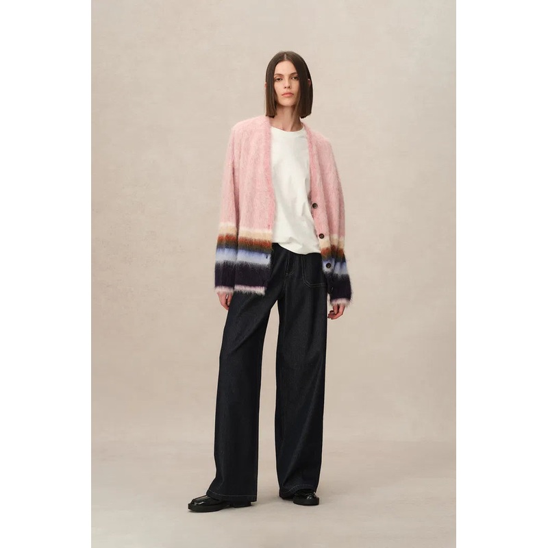 Ivy Striped Cardigan in Baby Alpaca Blend Knit XS