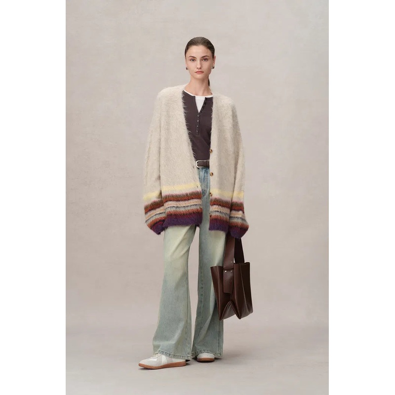 Kiko Striped Cardigan in Baby Alpaca Blend Knit XS