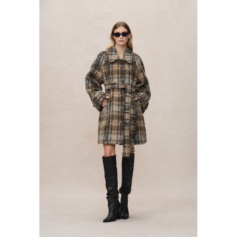 Mavis Plaid Coat in Brushed Single-Face Wool XS