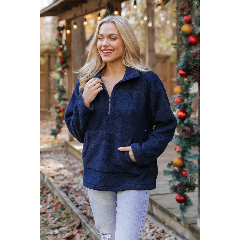 Navy Fleece Half Zip Up Jacket – FINAL SALE Small
