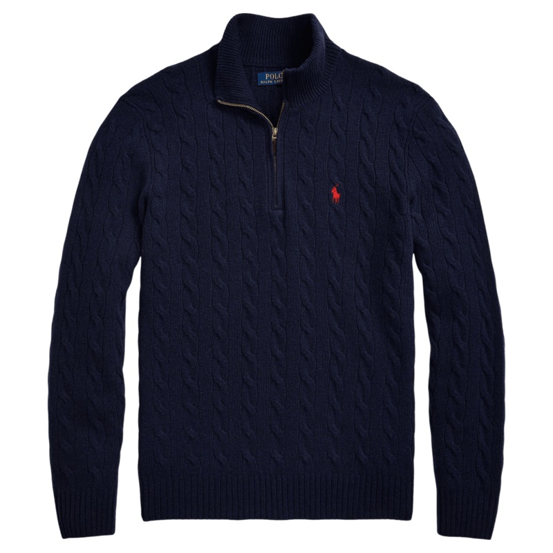 Polo Ralph Lauren Long Sleeve 1/4 Zip Cabled Jumper Hunter Navy Small