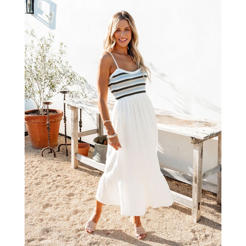 Seaside Striped Crochet Midi Dress – Ivory – FINAL SALE Small