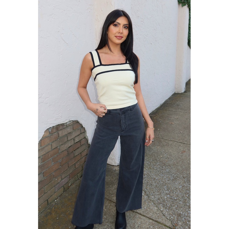 Solid Cream Black Trim Sweater Tank Top – FINAL SALE Small