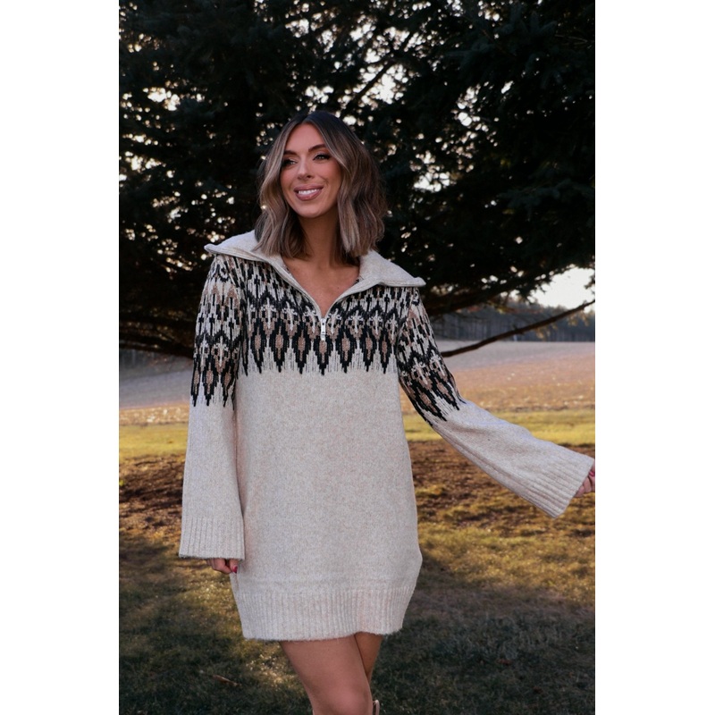 Steve Madden Essa Cream Print Sweater Dress – FINAL SALE Small