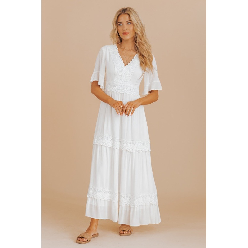 White Short Sleeve Lace Maxi Dress – FINAL SALE XS