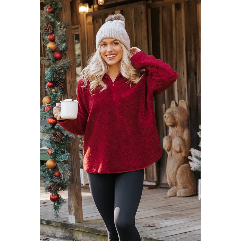 Wine Sherpa Zip Up Jacket – FINAL SALE Small