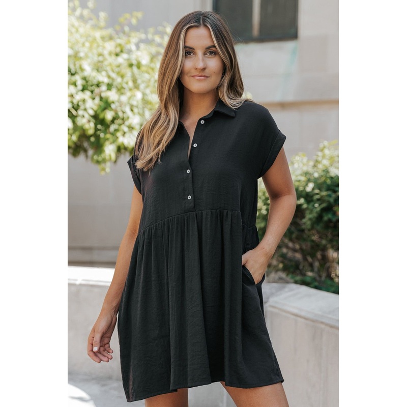 Back To Summer Black Button Up Mini Dress – DOORBUSTER S