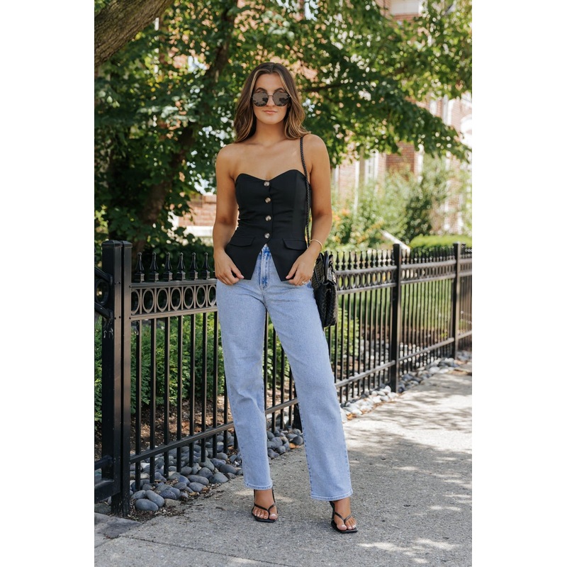 Black Button Front Tube Top – FINAL SALE Small