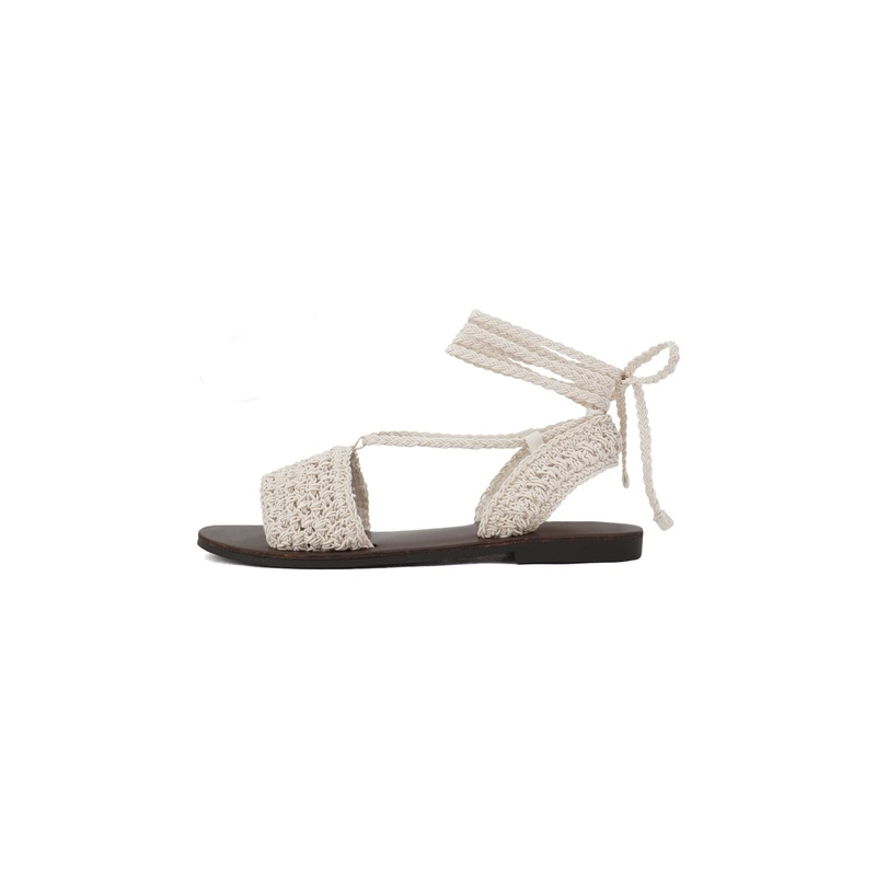 Bone Crochet Ankle Tie Flat Sandals – DOORBUSTER 5.5