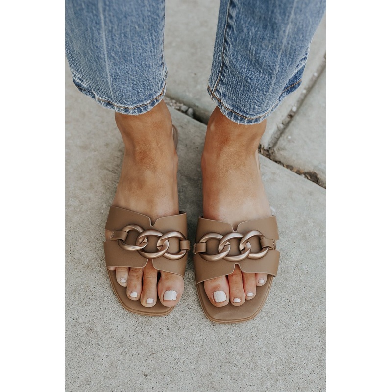 Chain Detail Taupe Slide Sandals – FINAL SALE 5.5