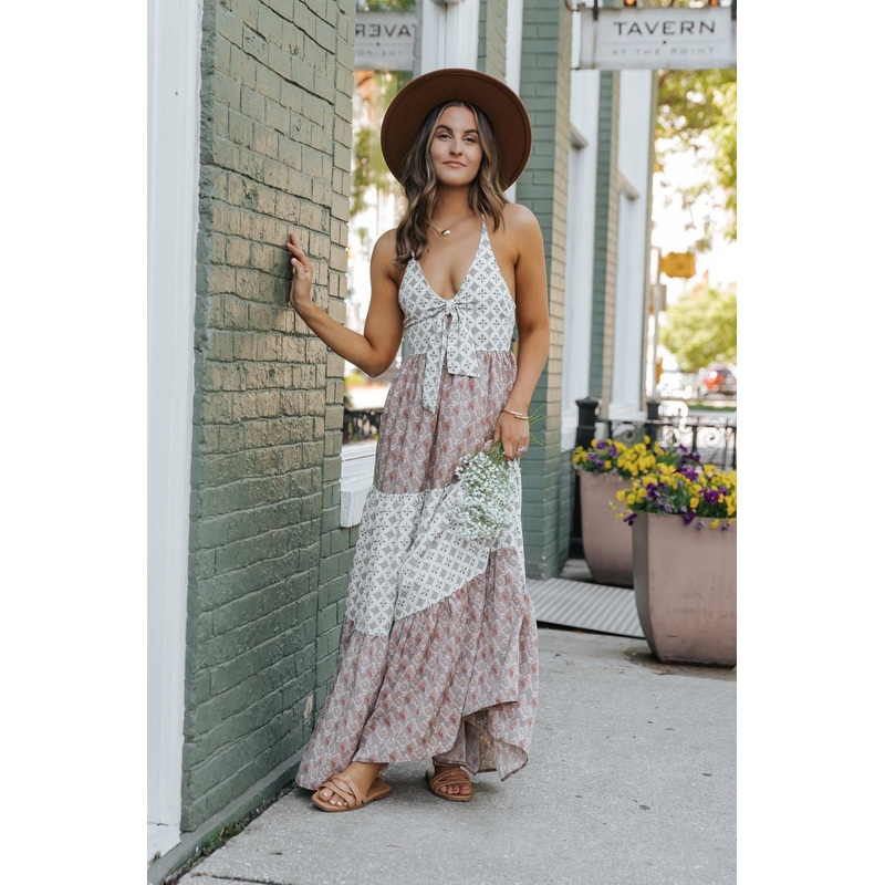 Cream Color Block Halter Maxi Dress – FINAL SALE Small
