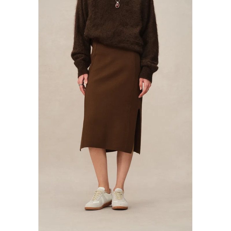 Dovena Side Slit Skirt in Merino Wool Knit XS