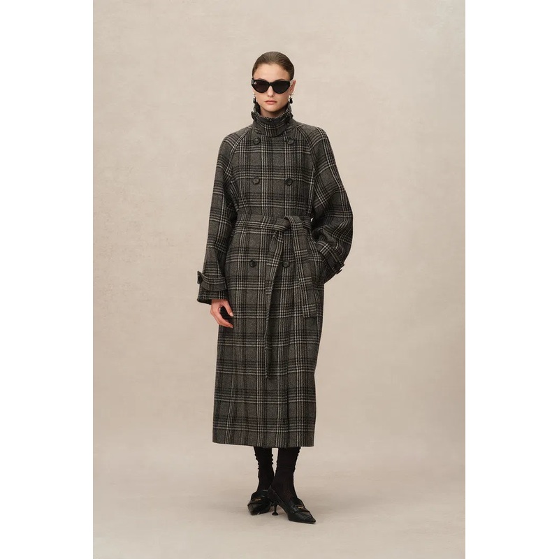 Edit Convertible Funnel Neck Coat in Welsh Checkered Box Wool XS