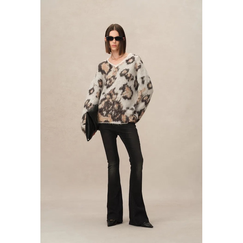 Elsie Leopard Print Sweater in Baby Alpaca Blend Knit XS