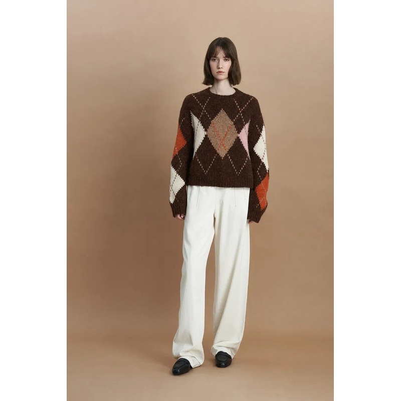 Faye Argyle Sweater in Baby Alpaca Blend Knit XS