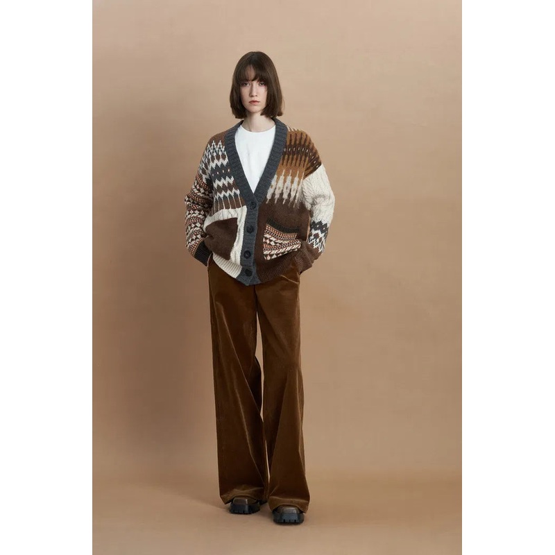 Faye Fair Isle Mixed Yarn Cardigan in Chunky Merino Wool Knit XS