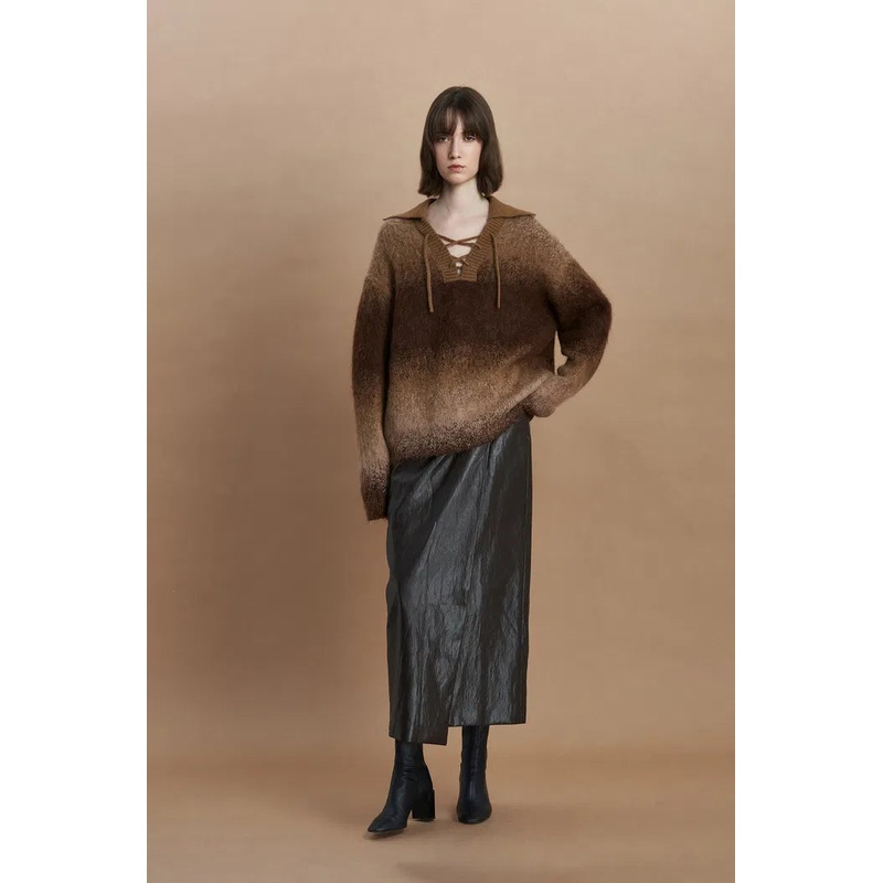 Ivy Collared Sweater in Kid Mohair Wool Knit XS