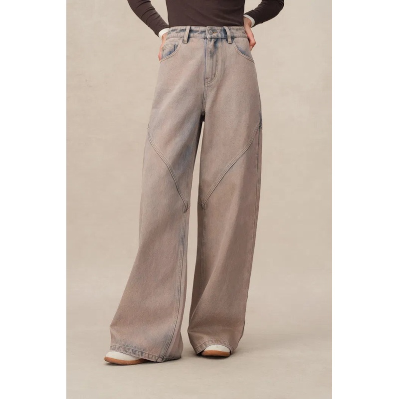 Ivy Wide Leg Jeans in Washed Cotton Denim XS