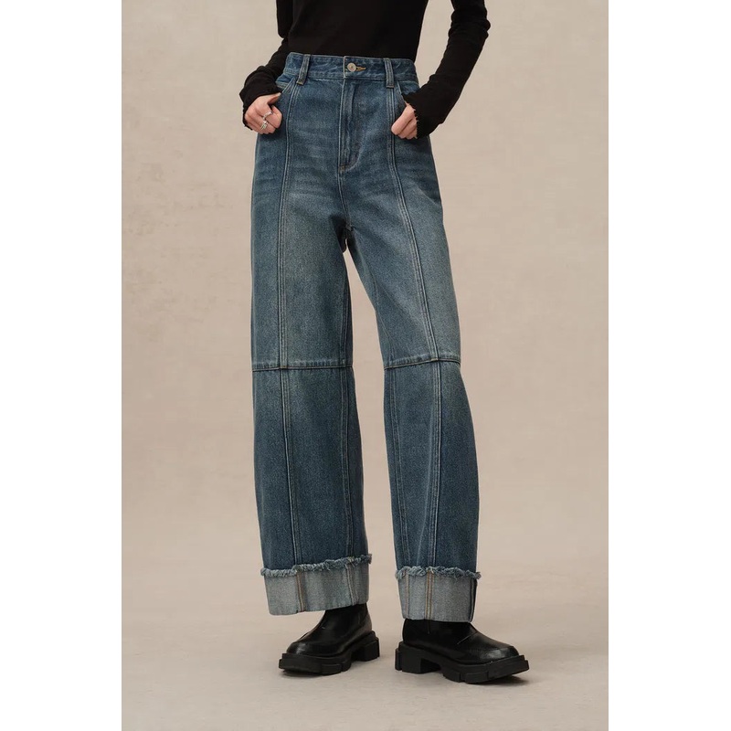 Lark Straight Leg Cuffed Jeans in Tencel Denim XS