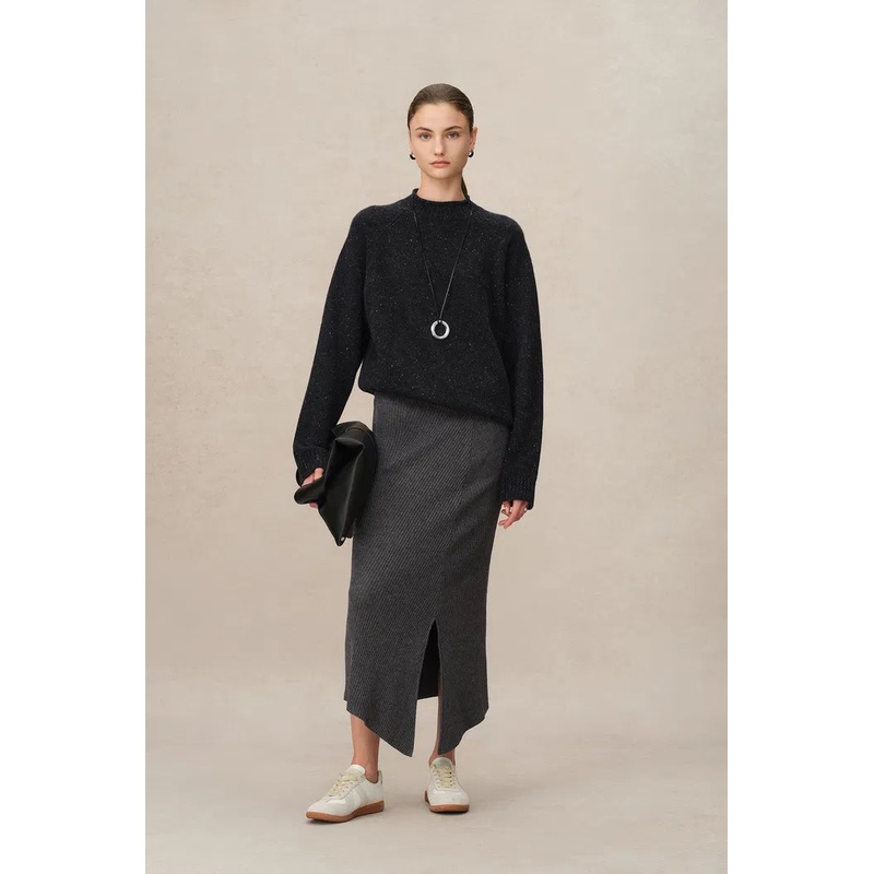 Lucy Mock Neck Sweater in Merino Wool Knit XS