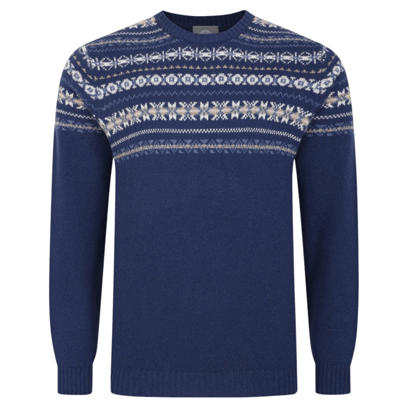 Peter Gribby Fair Isle Crew Neck Navy Medium